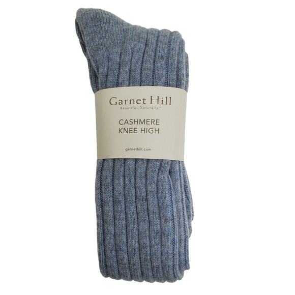 NEW Garnet Hill Socks Knee High 9-11 Blue Mist 82% Cashmere Warm Cozy Holiday - Picture 1 of 5